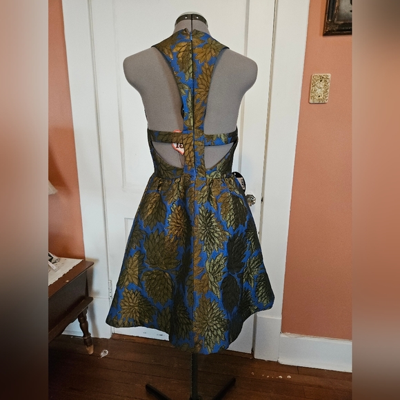 NWT Ark & Co Blue and Olive Quilted Mini Party Dress S - Picture 5 of 8